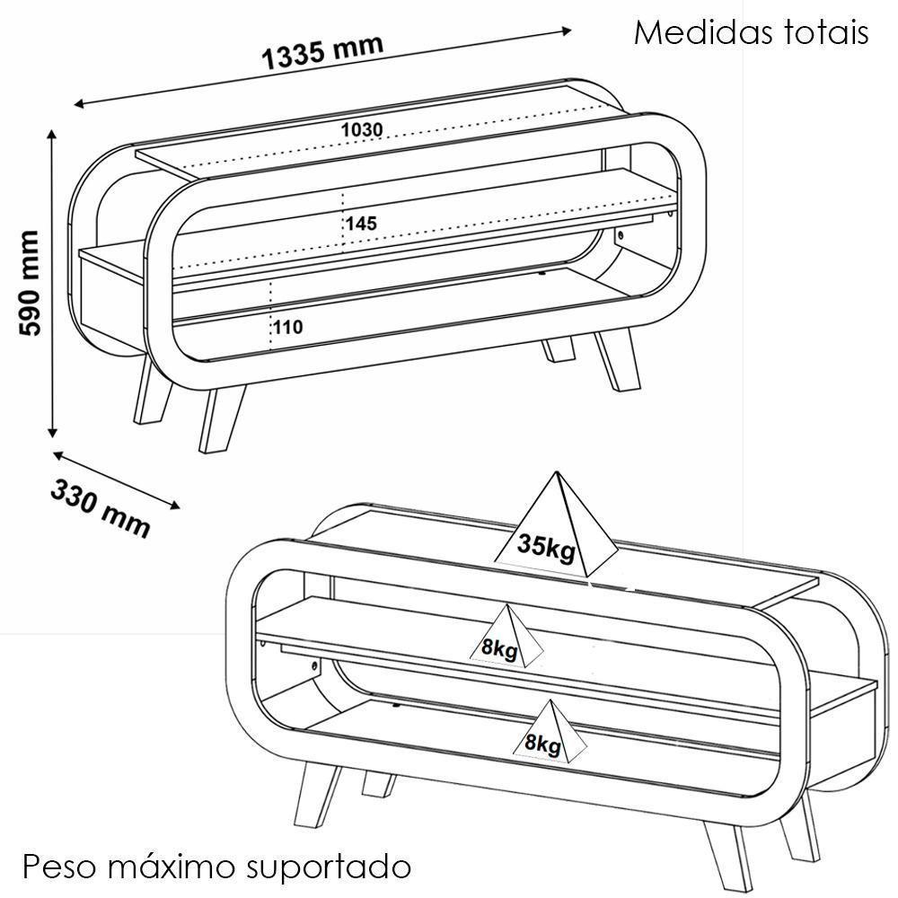 Rack Bancada Para Tv 42 Pol 122 Cm Mdf Cinamomo Off White Arly Cinamomo Off White - 4