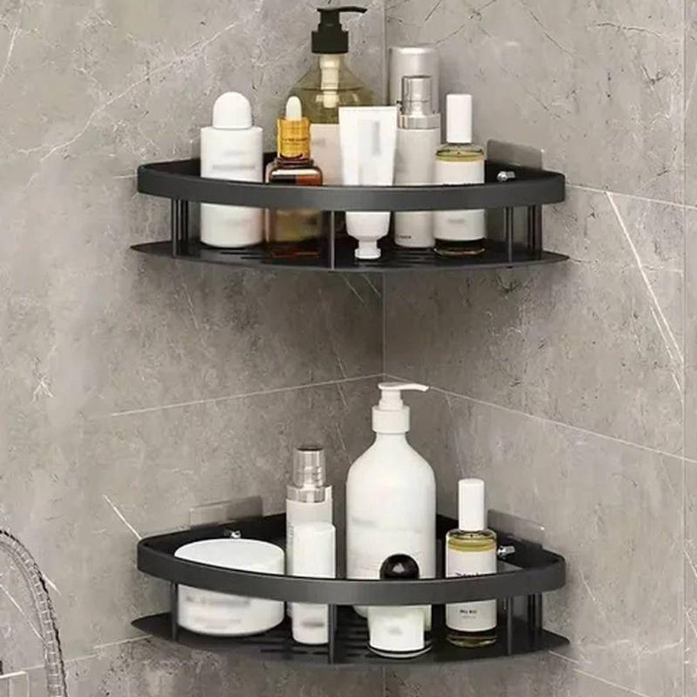 Kit 2 Porta Shampoo Suporte Preto Canto Organizador Banheiro - 2