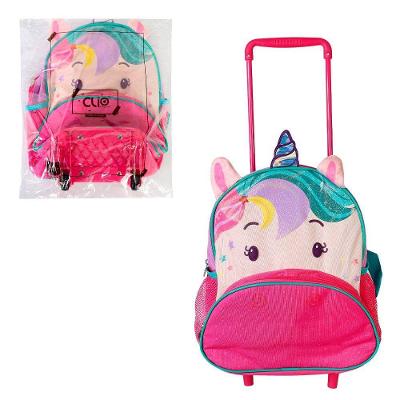 Mochila Infantil Roxa Com Rodinhas Em Formato De Unicórnio