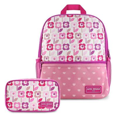 Kit Mochila E Estojo Sapeca - Jacki Design Coração Rosa