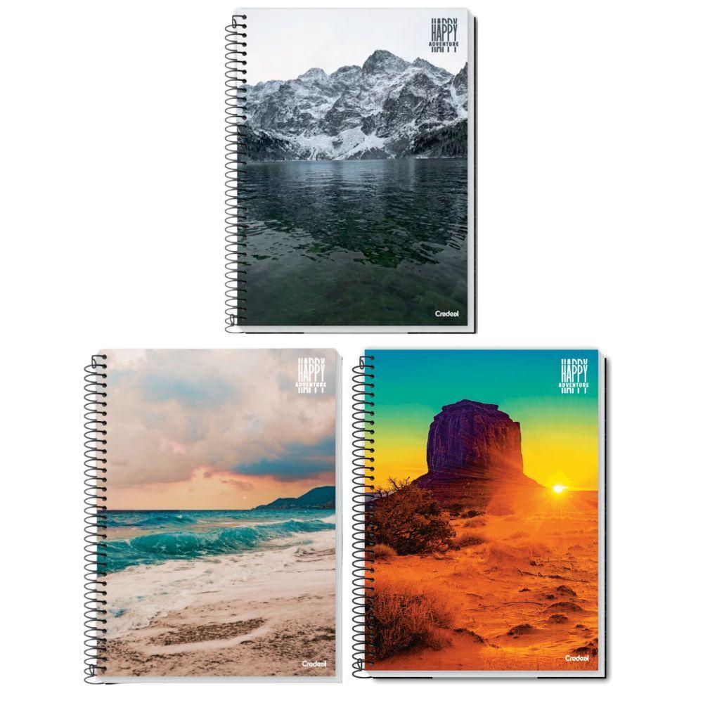 Caderno Espiral Universitário 1 Matéria 96 Folhas Capa Dura Happy Adventure Credeal Estampa 1 - 2