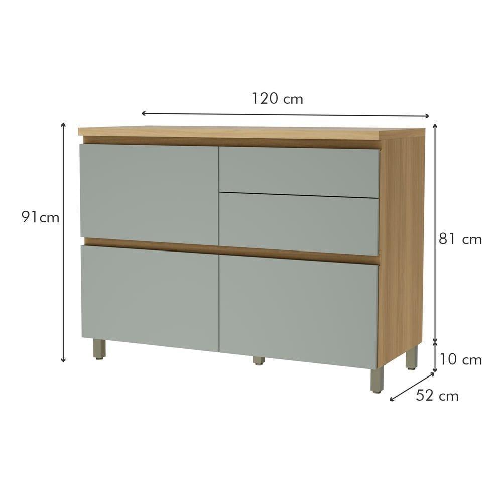 Balcão 1 Porta Basculante 4 Gavetas 120cm 100% Mdf Rainha Nature/verde - 2