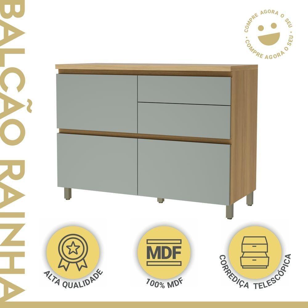 Balcão 1 Porta Basculante 4 Gavetas 120cm 100% Mdf Rainha Nature/verde - 4