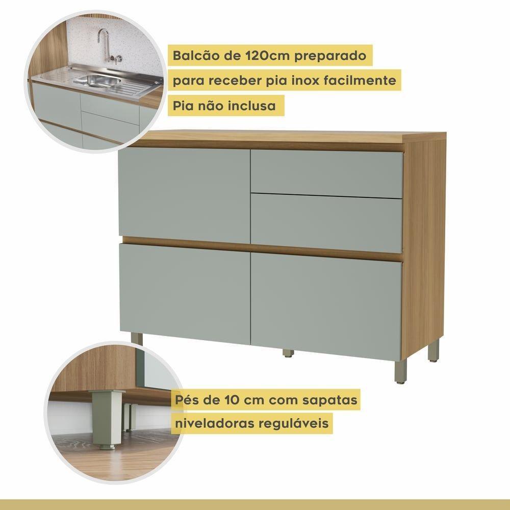 Balcão 1 Porta Basculante 4 Gavetas 120cm 100% Mdf Rainha Nature/verde - 5