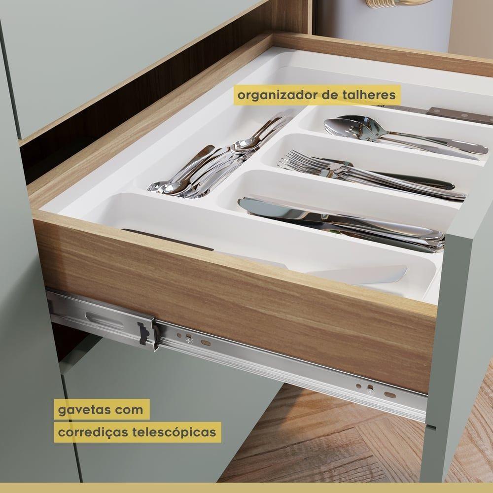 Balcão 1 Porta Basculante 4 Gavetas 120cm 100% Mdf Rainha Nature/verde - 7