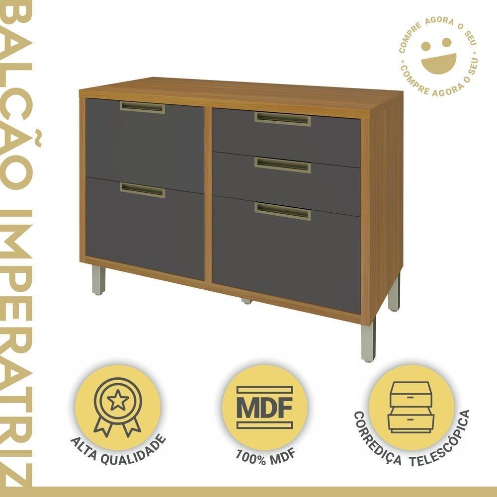 Balcão Para Cozinha 1 Porta 4 Gavetas Imperatriz Nesher Móveis Freijó/grafite - 3