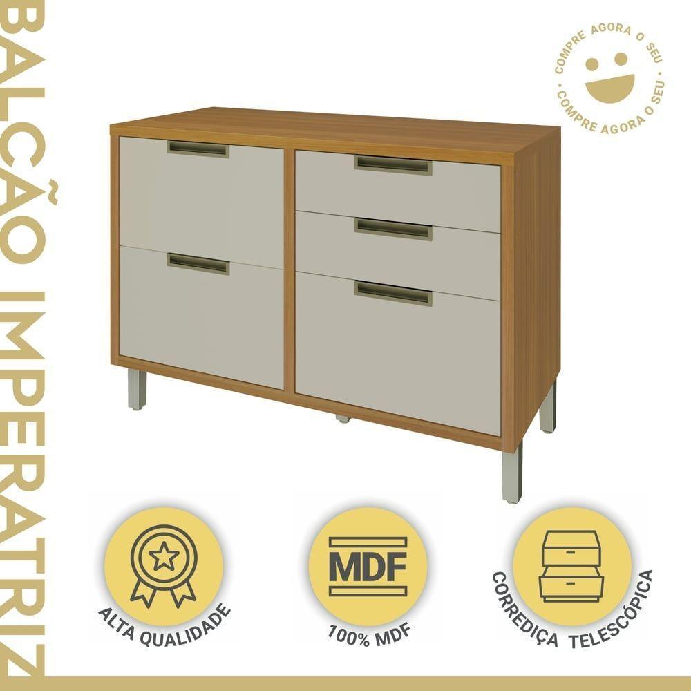 Balcão Para Cozinha 1 Porta 4 Gavetas Imperatriz Nesher Móveis Freijó/off White - 3