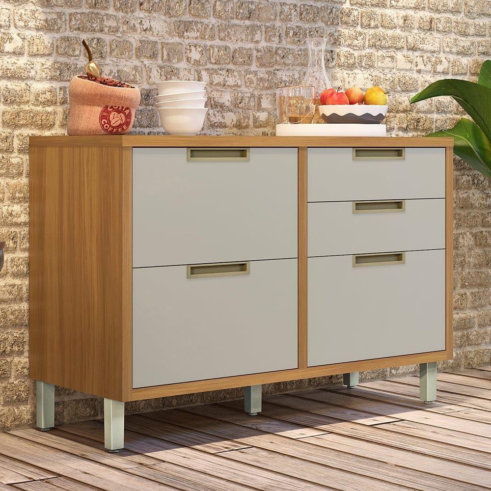 Balcão Para Cozinha 1 Porta 4 Gavetas Imperatriz Nesher Móveis Freijó/off White - 8