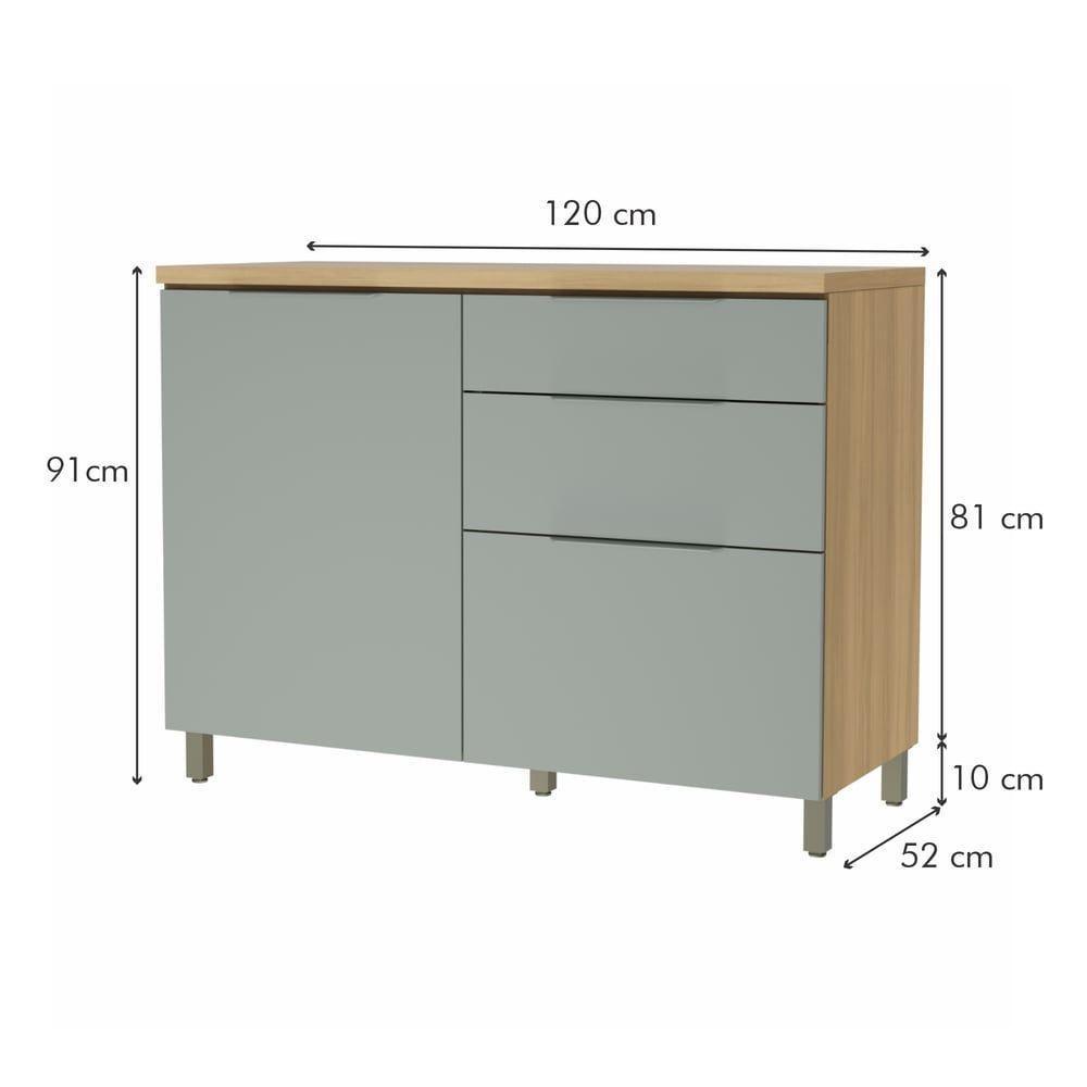 Balcão 1 Porta 3 Gavetas 120cm 100% Mdf Marquesa Nature/verde - 2
