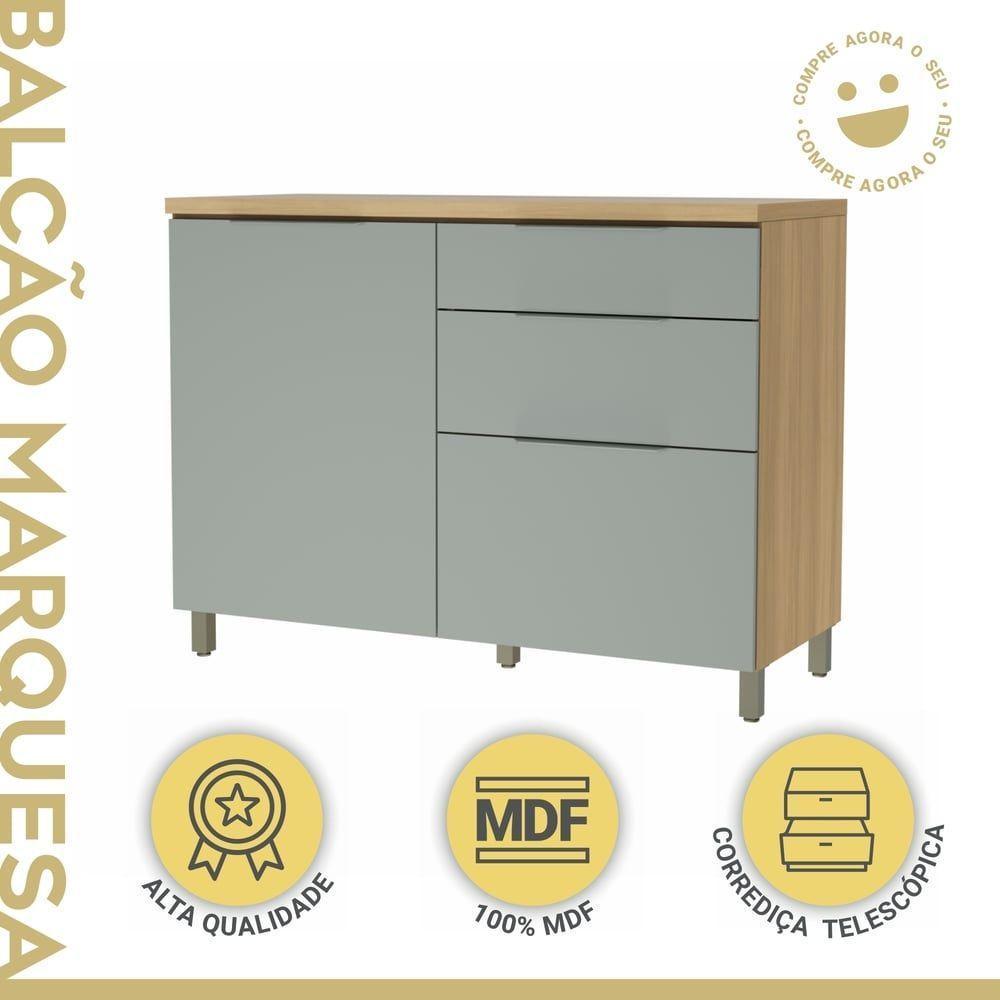 Balcão 1 Porta 3 Gavetas 120cm 100% Mdf Marquesa Nature/verde - 3
