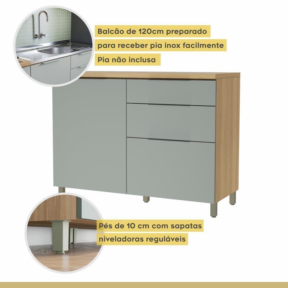 Balcão 1 Porta 3 Gavetas 120cm 100% Mdf Marquesa Nature/verde - 4