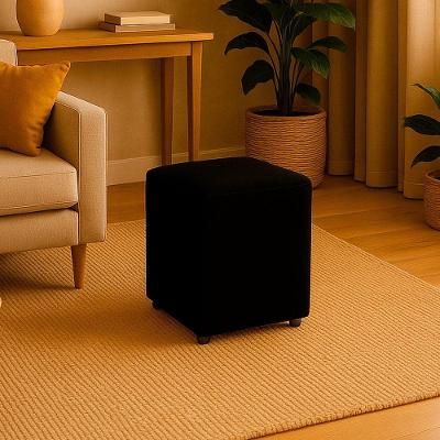 Puff Quadrado Decorativo Sienna Veludo - 7 Decor Preto