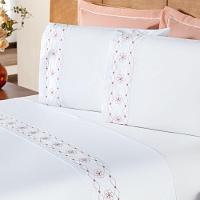 Jogo De Cama Damasco Queen 4 Peças 100% Poliéster 200 Fios - Branco-salmao - 1