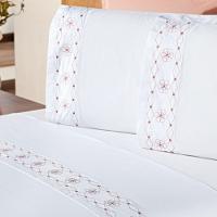 Jogo De Cama Damasco Queen 4 Peças 100% Poliéster 200 Fios - Branco-salmao - 3