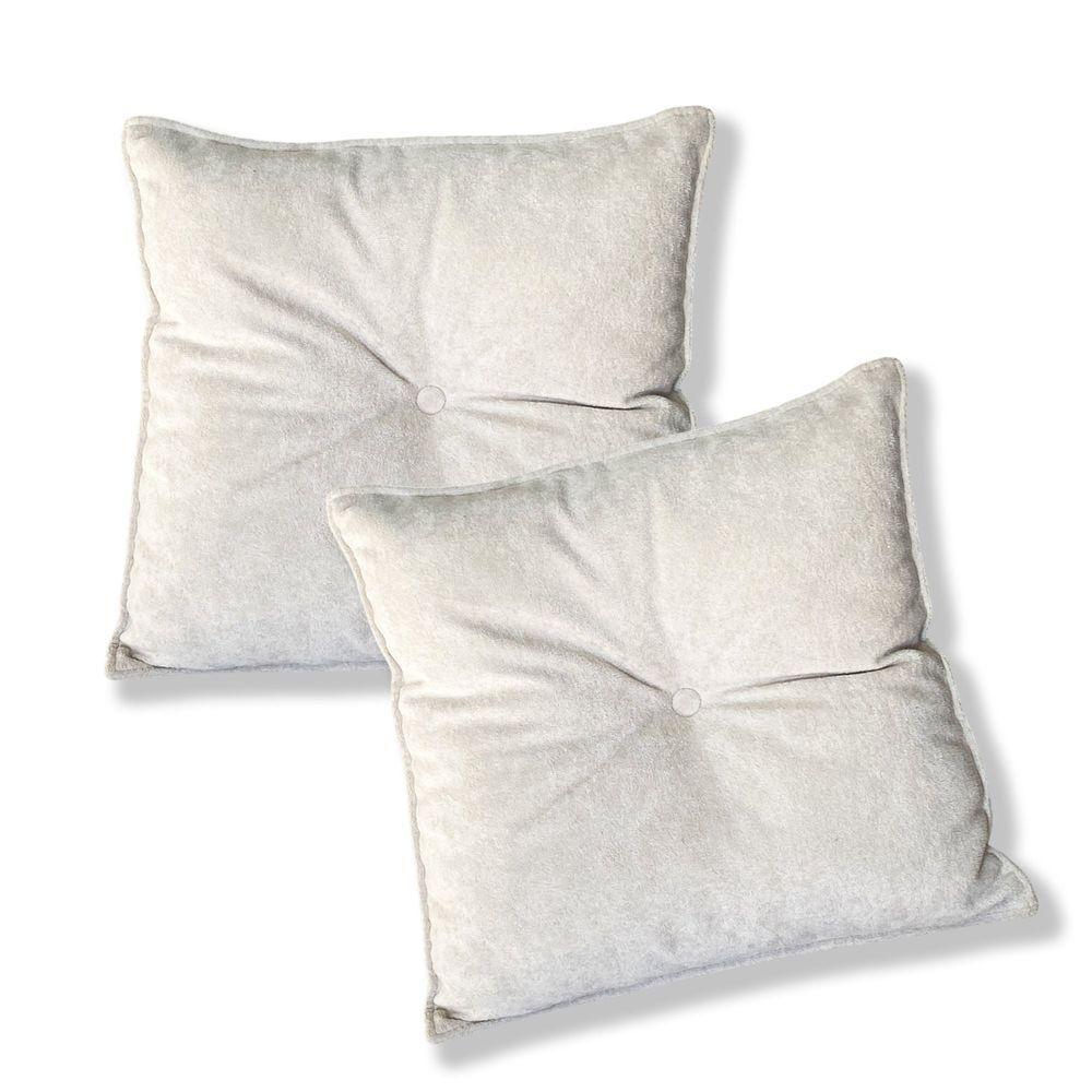 Kit 2 Almofadas Quadradas Tina Com Botão Central 50x50 Cm Veludo - 7 Decor Bege - 1