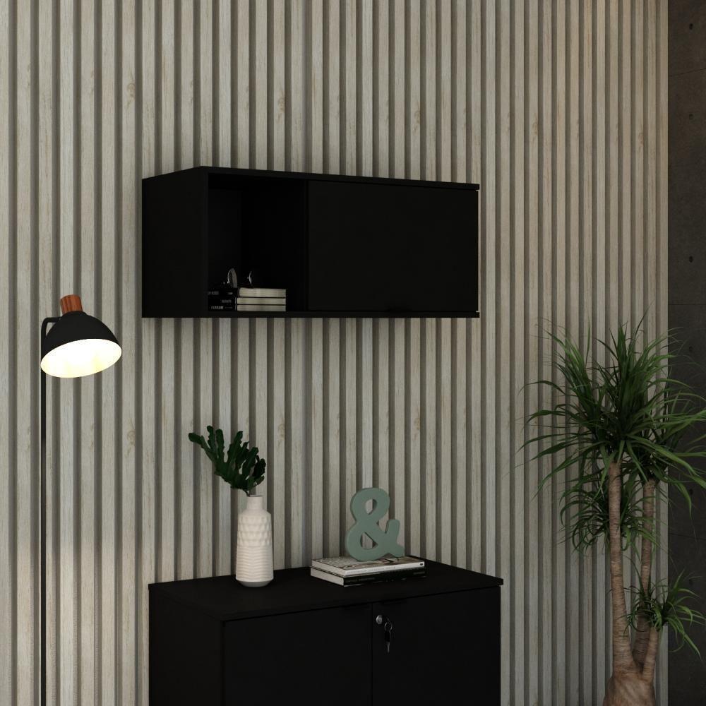 Armário Aéreo Com nicho E Porta Basculante 35x80x35cm Wlnp80 Preto ônix - 2