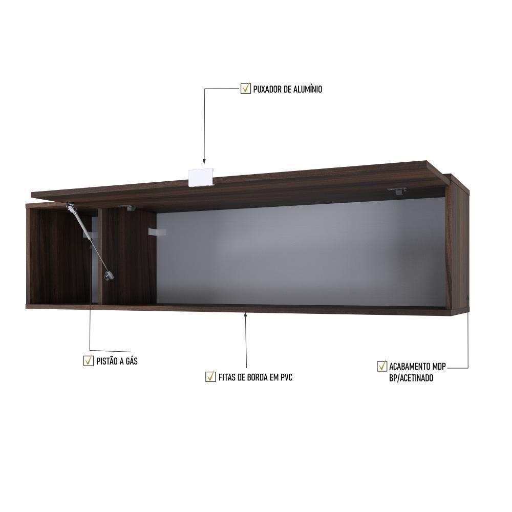 Armário Aéreo Com nicho E Porta Basculante 35x135x35cm Wlnp135 Nogal - Branco - 3