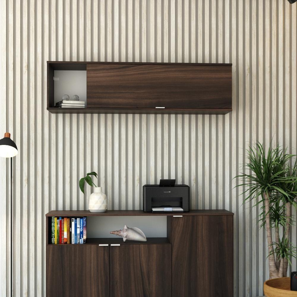 Armário Aéreo Com nicho E Porta Basculante 35x135x35cm Wlnp135 Nogal - Branco - 4