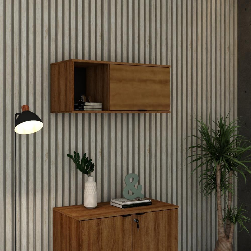 Armário Aéreo Com nicho E Porta Basculante 35x80x35cm Wlnp80 Lâmina Mel - Preto - 2