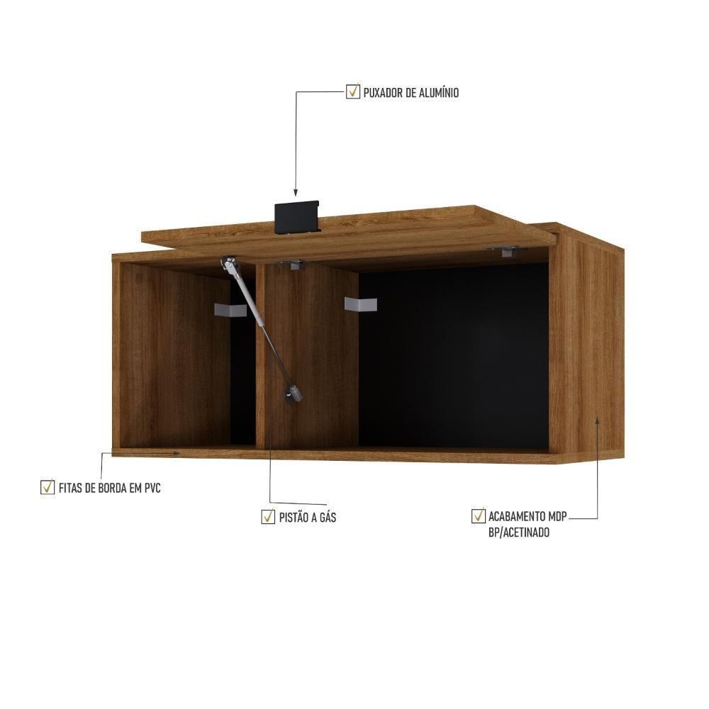 Armário Aéreo Com nicho E Porta Basculante 35x80x35cm Wlnp80 Lâmina Mel - Preto - 3