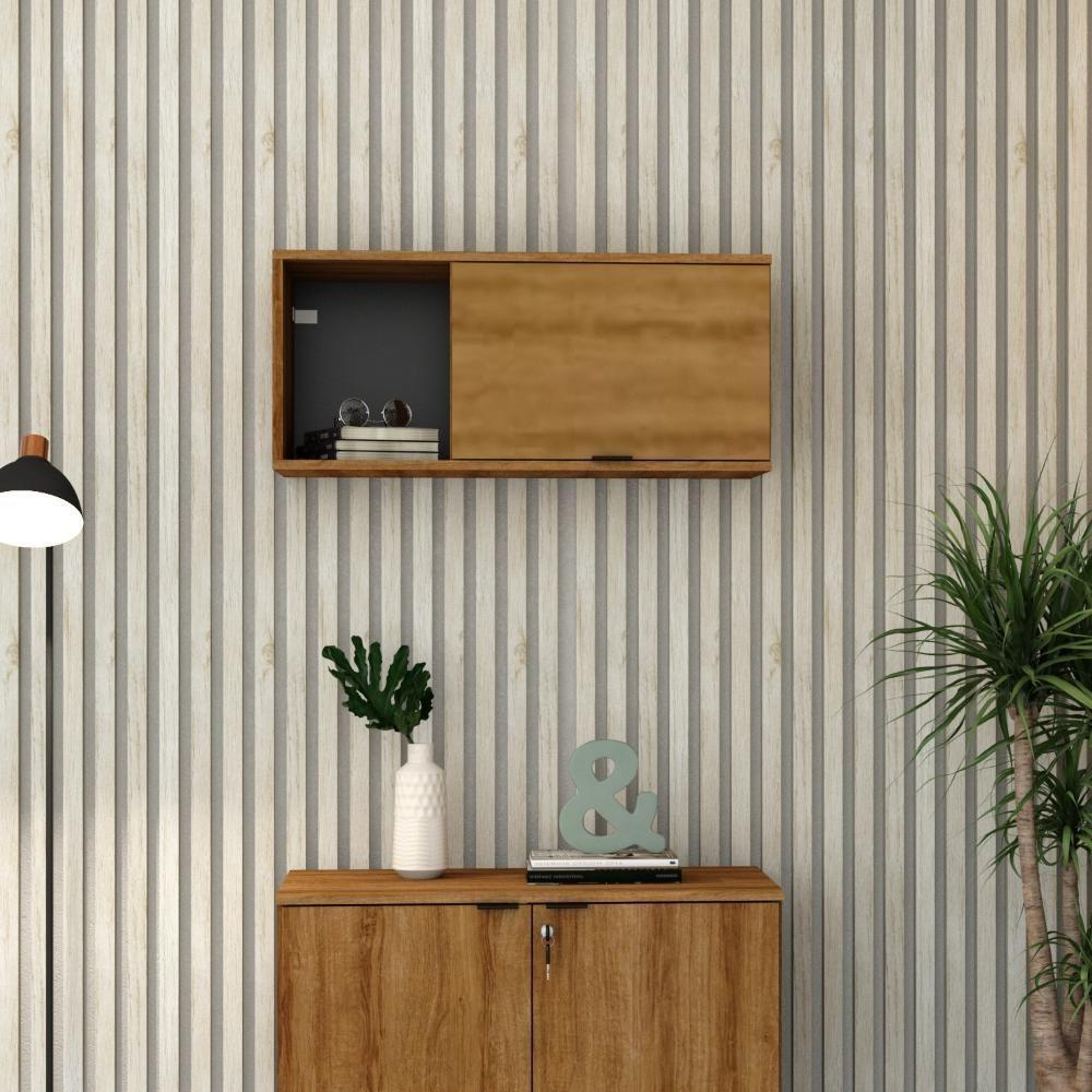 Armário Aéreo Com nicho E Porta Basculante 35x80x35cm Wlnp80 Lâmina Mel - Preto - 4