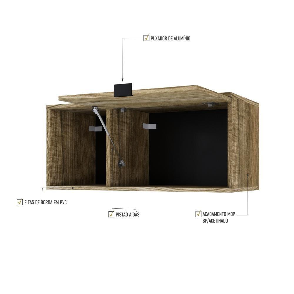 Armário Aéreo Com nicho E Porta Basculante 35x80x35cm Wlnp80 Carvalho - Preto - 3