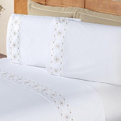 Jogo De Cama Damasco Queen 4 Peças 100% Poliéster 200 Fios - Branco-bege