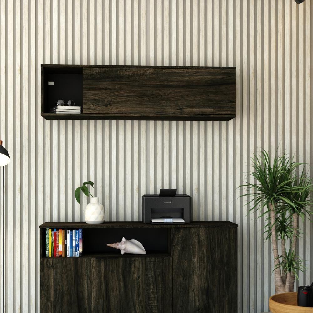 Armário Aéreo Com nicho E Porta Basculante 35x135x35cm Wlnp135 Carvalho Dark - Preto - 4