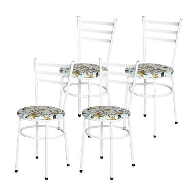 Conjunto 4 Cadeiras Epóxi Branca Para Cozinha Assento Estampado Floral Orquídea