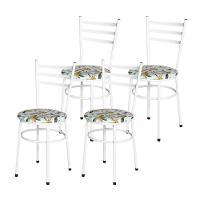 Conjunto 4 Cadeiras Epóxi Branca Para Cozinha Assento Estampado Floral Orquídea - 1