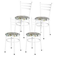 Conjunto 4 Cadeiras Epóxi Branca Para Cozinha Assento Estampado Floral Orquídea - 2
