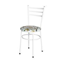 Conjunto 4 Cadeiras Epóxi Branca Para Cozinha Assento Estampado Floral Orquídea - 3