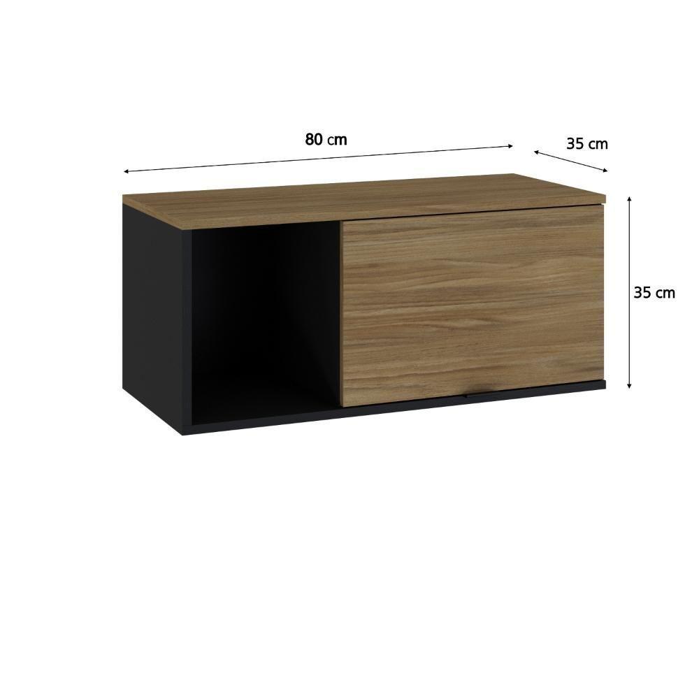 Armário Aéreo Com nicho E Porta Basculante 35x80x35cm Wlnp80 Preto Tx Com vermont Oak - 6