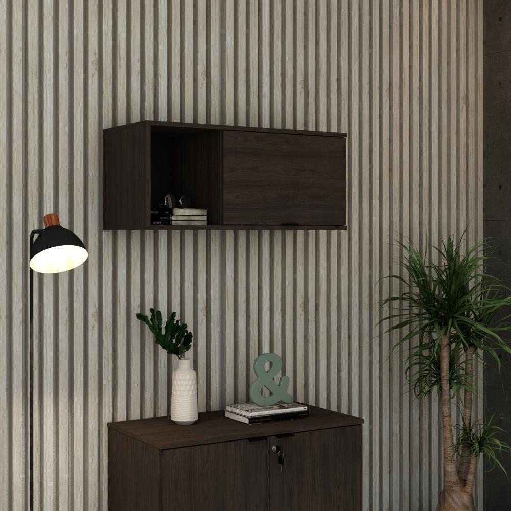 Armário Aéreo Com nicho E Porta Basculante 35x80x35cm Wlnp80 Terracota - Preto - 2