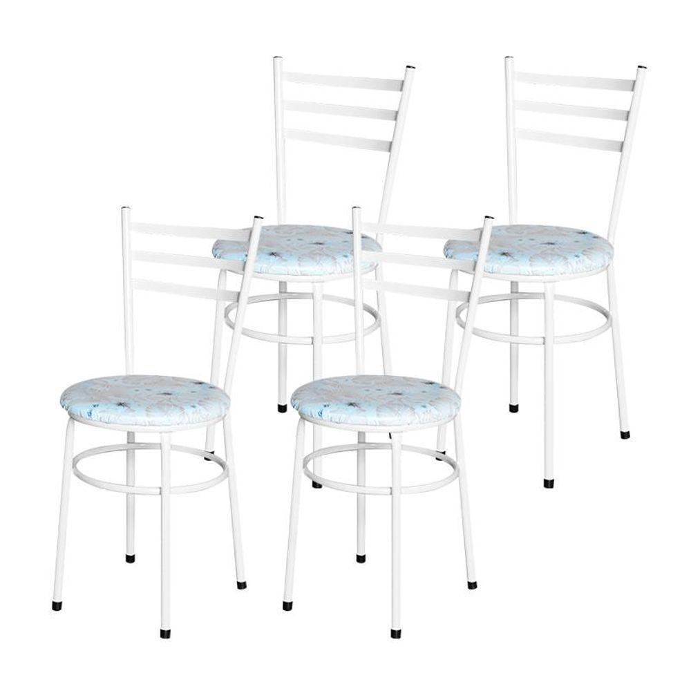 Conjunto 4 Cadeiras Epóxi Branca Para Cozinha Assento Estampado Floral Areia - 1