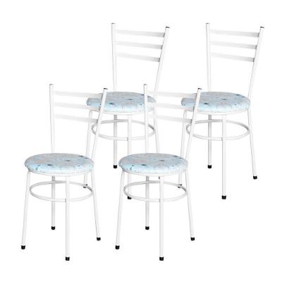 Conjunto 4 Cadeiras Epóxi Branca Para Cozinha Assento Estampado Floral Areia