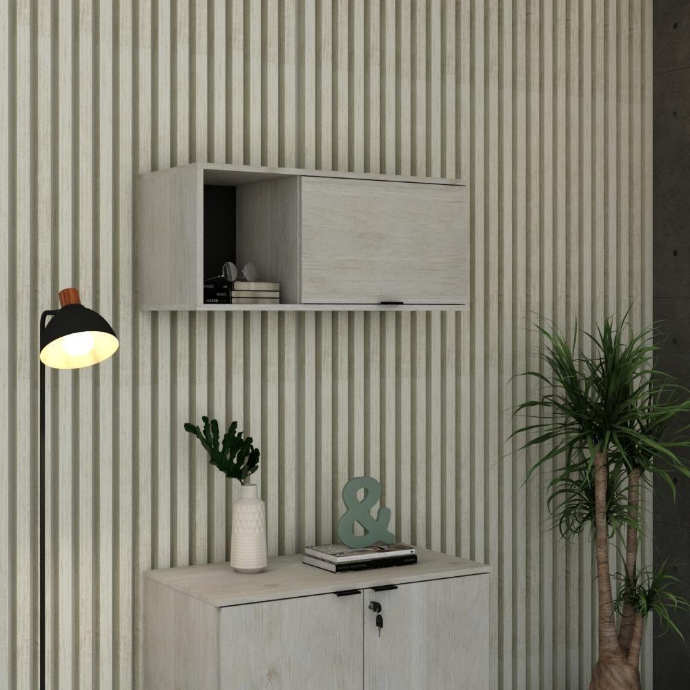 Armário Aéreo Com nicho E Porta Basculante 35x80x35cm Wlnp80 Snow - Preto - 2