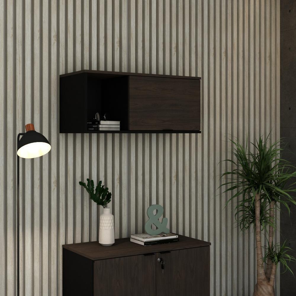 Armário Aéreo Com nicho E Porta Basculante 35x80x35cm Wlnp80 Preto Tx Com terracota - 2