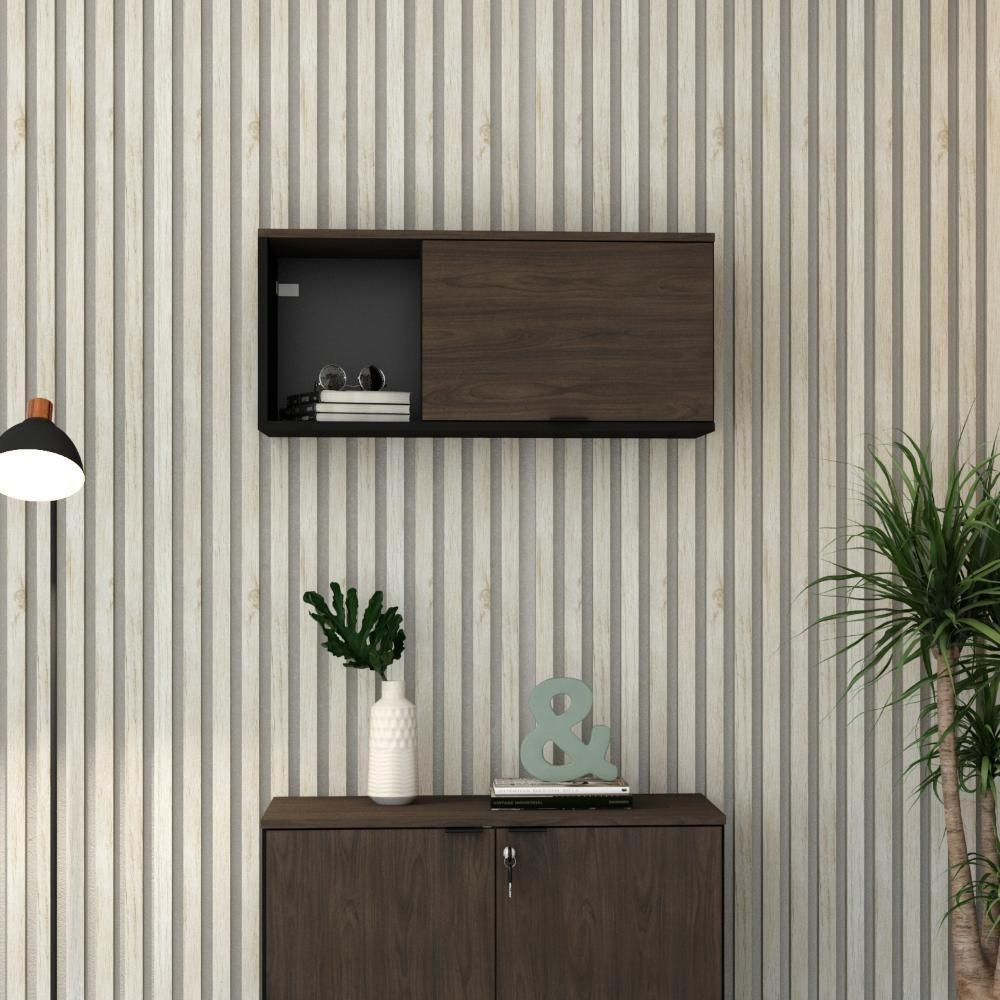 Armário Aéreo Com nicho E Porta Basculante 35x80x35cm Wlnp80 Preto Tx Com terracota - 4