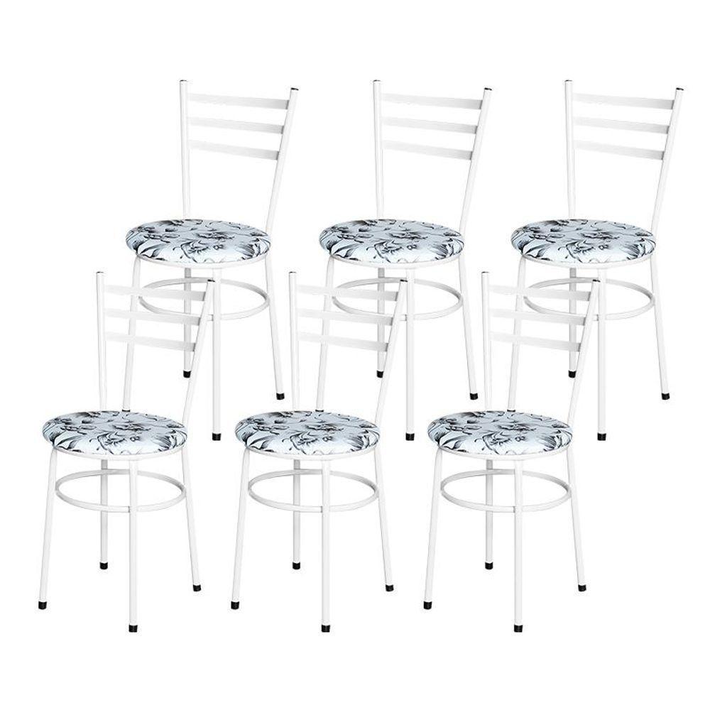 Conjunto 6 Cadeiras Epóxi Branca Para Cozinha Assento Estampado Floral Branco - 1