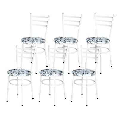Conjunto 6 Cadeiras Epóxi Branca Para Cozinha Assento Estampado Floral Branco