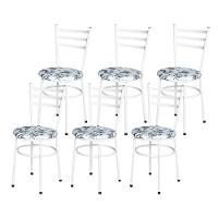 Conjunto 6 Cadeiras Epóxi Branca Para Cozinha Assento Estampado Floral Branco - 6