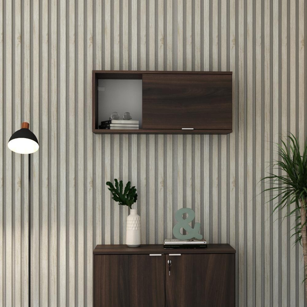 Armário Aéreo Com nicho E Porta Basculante 35x80x35cm Wlnp80 Nogal - Branco - 5