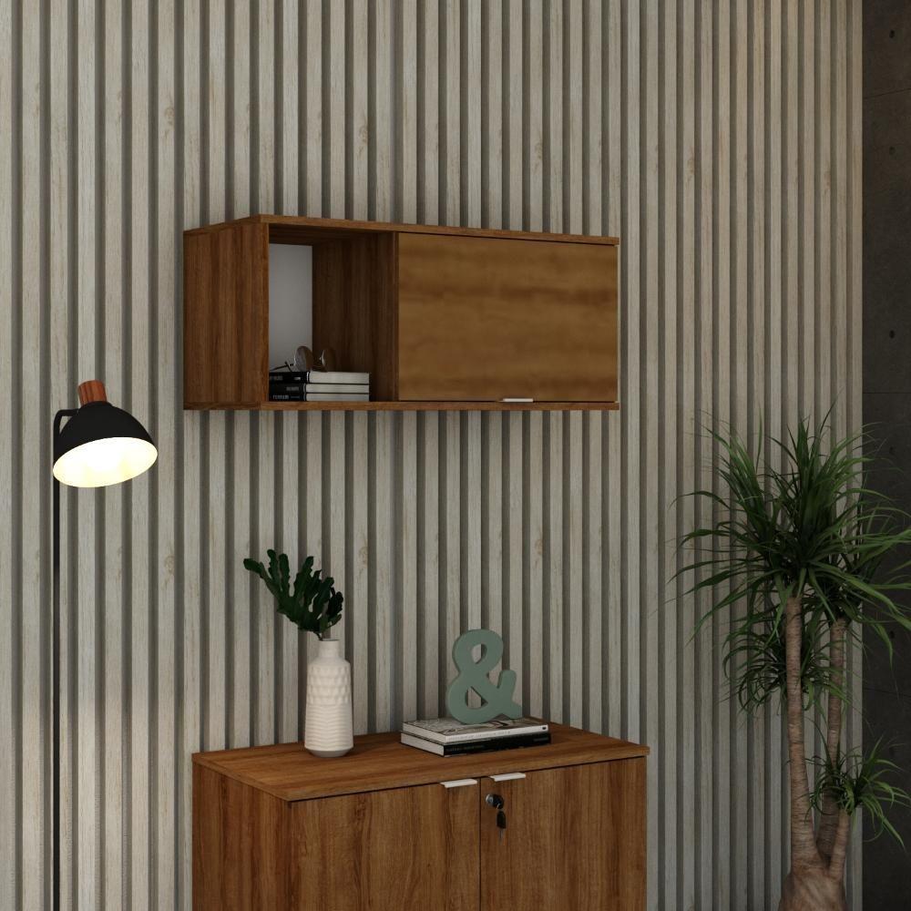 Armário Aéreo Com nicho E Porta Basculante 35x80x35cm Wlnp80 Lâmina Mel - Branco - 2