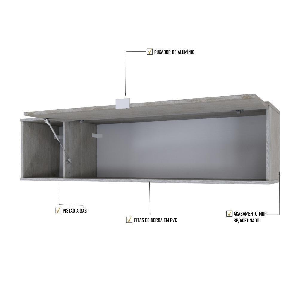 Armário Aéreo Com nicho E Porta Basculante 35x135x35cm Wlnp135 Snow - Branco - 3