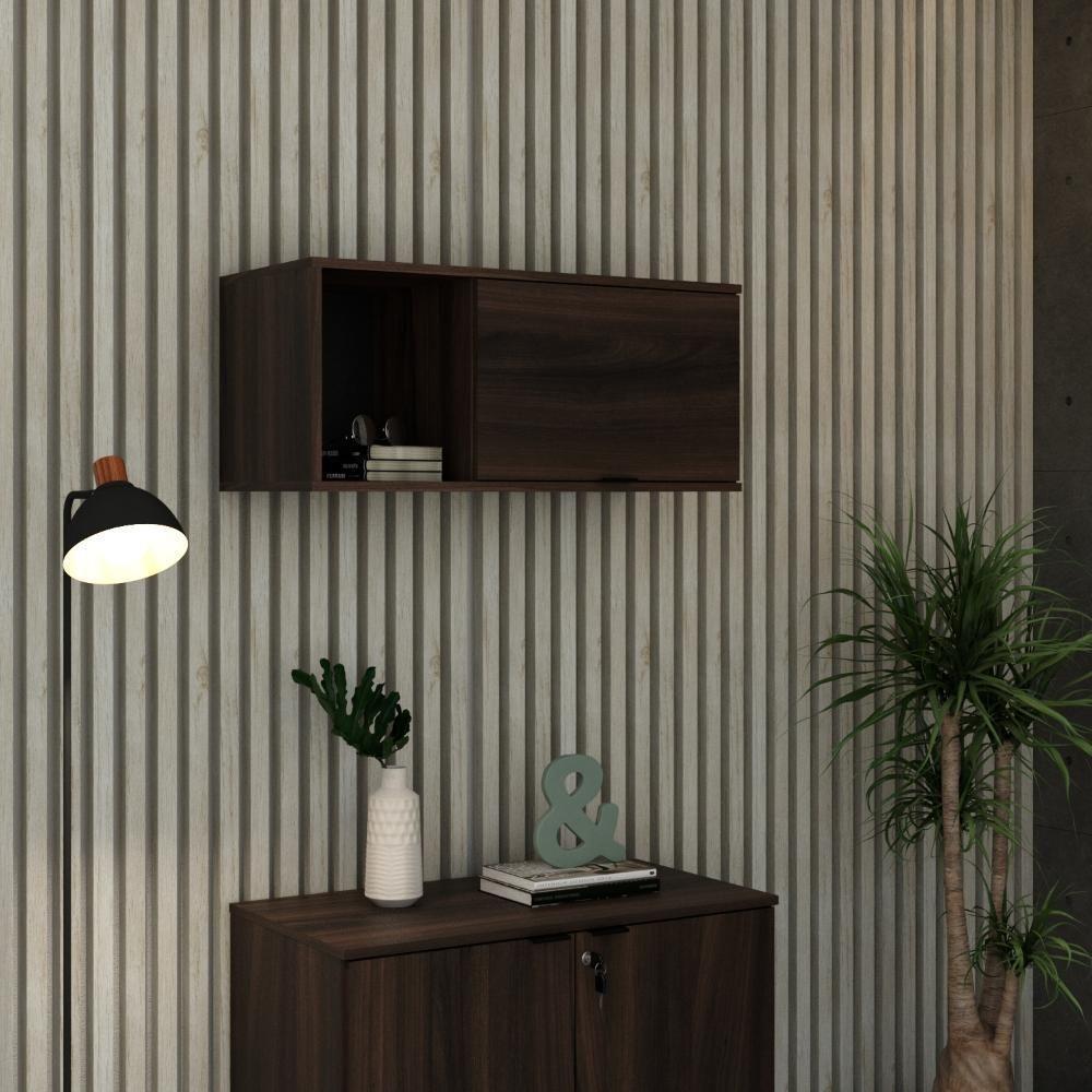 Armário Aéreo Com nicho E Porta Basculante 35x80x35cm Wlnp80 Nogal - Preto - 2