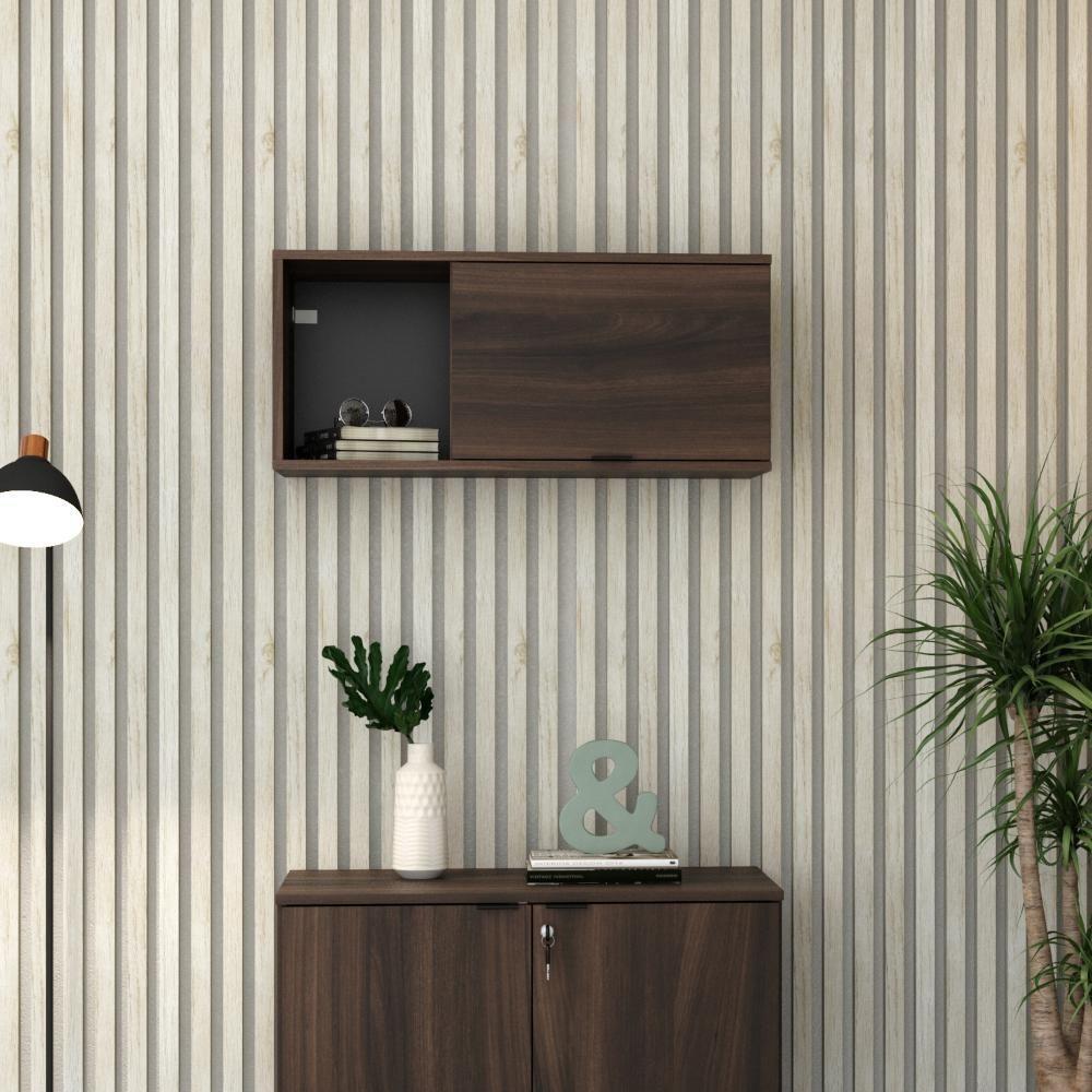 Armário Aéreo Com nicho E Porta Basculante 35x80x35cm Wlnp80 Nogal - Preto - 4