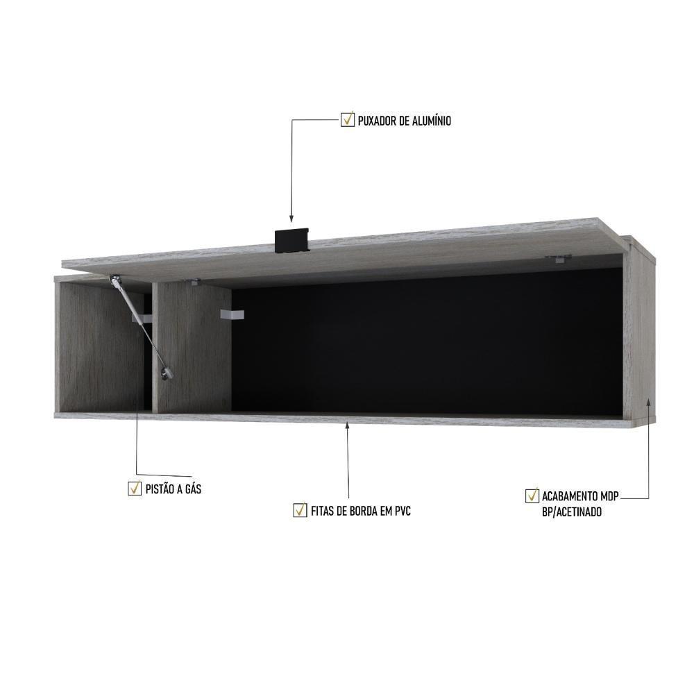 Armário Aéreo Com nicho E Porta Basculante 35x135x35cm Wlnp135 Snow - Preto - 3