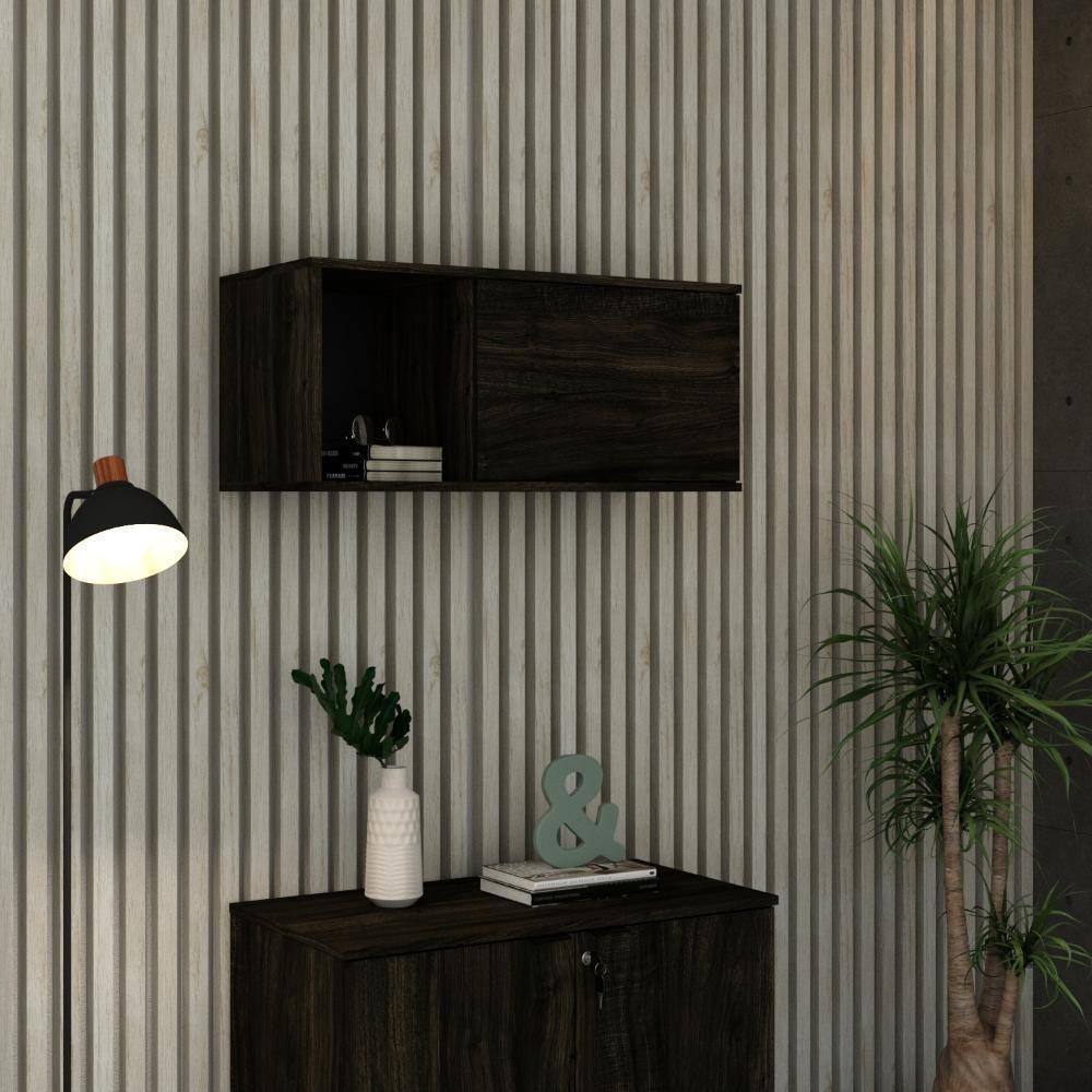 Armário Aéreo Com nicho E Porta Basculante 35x80x35cm Wlnp80 Carvalho Dark - Preto - 2