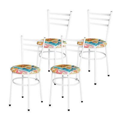 Conjunto 4 Cadeiras Epóxi Branca Para Cozinha Assento Estampado Happy Hour